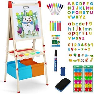 RenFox Easel for Kids, Adjustable Standing Kids Art Easel, 140+ Accessories Double Sided Magnetic Dry Erase Whiteboard & Chalkboard With Paper Roll, Perfect Painting Gift for Kids Boys Girls Ages 3-12