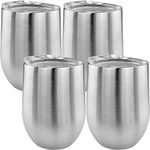 Southern Homewares Double Wall Stainless Steel Stemless Wine Glass W/Lids 14oz Set of 4