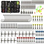 Croch 160Pcs Fishing Accessories Set, Different Swivels Snaps+Jig Hooks+Fishing Beads in Tackle Box