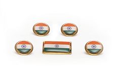 Indian Flag Lapel Badges - Round Large | Set of 5 Brass Lapel Pin with Beautiful Indian National Flag