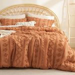 Bedsure Tufted Boho Comforter Set Queen Size - Pumpkin Boho Bedding Comforter Set, 3 Pieces Farmhouse Shabby Chic Embroidery Bed Set, Gifts for Woman, Soft Jacquard Comforter for All Seasons