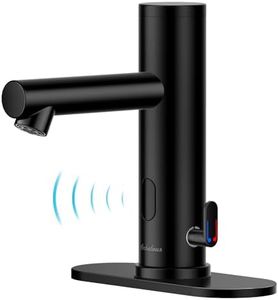 Achelous Automatic Touchless Bathroom Sink Faucet with Deck Plate,Hands Free Infrared Sensor Basin Faucet with Temperature Control, Battery Powered Sensor Bathroom Tap,Black