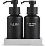 MaisoNovo Glass Foaming Soap Dispenser 14 Oz | Black Glass Black Pumps x 2 with Tray