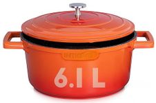 Premium 28cm/ 6.1 L Non Stick Casserole Dish with Lid - Versatile Oven to Hob Heavy Duty - Induction Ready, German Greblon Coating for Chemical Free Cooking - Orange