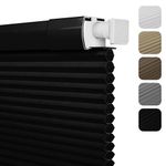 Sulugood No Drill No Tools Blackout Cellular Shades Easy to Install for Indoor Windows Cordless Honeycomb Blinds Thermal Insulated Noise Reduction,Black,Custom Size
