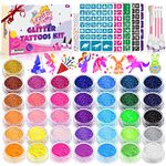 Dreamon Glitter Tattoos for Kids, Kids Temporary Tattoo for Girls Boys, 36 Colours Glitter Tattoo Kit, Gifts for Birthday Party Cosplay Christmas, 207 Stencils 4 Brushes 3 Glue (6 Fluorescence)