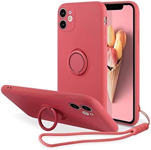 UEEBAI Case for iPhone XR, Slim Liquid Silicone Phone Case with 360 Rotatable Ring Holder Kickstand Fashion Hand Strap Magnetic Car Mount Shockproof TPU Bumper Cover - Rose Red