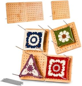 4-Pack 4.7" Crochet Blocking Boards with 25 Steel Pins Pegs, Assembles into 9.4" Standable Granny Square Blocking Board for Crochet Projects, for Crocheting and Knitting, 4 in 1 Gifts for Crocheter