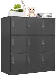 WISUNO 9 Doors Metal Storage Cabinet with Card Slot, Organizer,Shoes and Bags Steel Locker for Office, Home, Bank, School, Gym. (Black)
