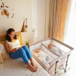 TwinsTribe Flexi Nest: Twin Sleeper Bassinet | Crib for Newborn Twins | Transforms to Single Bed | Featuring Bed-Side Mode and Anti-Colic Mode | Adjustable Height (Without Mosquito Net)
