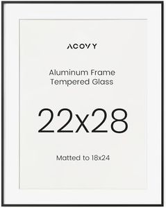 Acovy, 22x28 Aluminum Picture Frame with White Color Mat for 18x24, HD Tempered Glass, Metal Photo Frame for Tabletop or Wall Display (Black, Pack of 1)