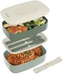 Bentgo Classic - All-in-One Stackable Bento Lunch Box Container - Modern Bento-Style Design Includes 2 Stackable Containers, Built-in Plastic Utensil Set, and Nylon Sealing Strap (Khaki Green)