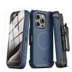 MYBAT PRO Maverick Series iPhone 15 Pro Max Case with Belt Clip Holster,[Compatible with Magsafe] w/Screen Protector,Anti-Drop,Shockproof,with 360°Rotating Kickstand,Heavy Duty Protection Blue