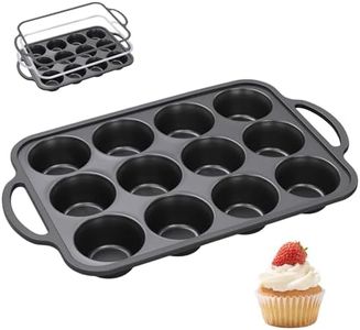 12-Cup Mini Silicone Muffin Pan with Reinforced Steel Frame,Metallic Black