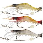 Goture Soft Plastic Lures Artificial Bait Luminous Shrimp Fishing Lure Mixed Color Spinner Crank-Bait Fishing Lure with Hook Fishing Tackle 3.35" 0.013lb