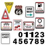 WERNNSAI Checkered Racing Party Decoration - 10 PCS Funny Race Car Signs for Boys Car Party Paper Road Route Traffic Directions Cutout Signs Race Party Supplies