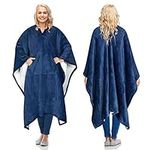 Catalonia Classy Sherpa Fleece Poncho Blanket Super Soft Warm Cosy Wearable Large Blanket for Adult Women Men Fluffy Throw Indoors or Outdoors, 200 x 140 cm Navy