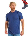 Merino.tech Merino Wool T-Shirt Mens - 100% Organic Merino Wool Undershirt Lightweight Base Layer + Hiking Wool Socks (Medium, Chicago Blues)