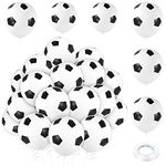 PLULON 25 Pcs Football Balloons 12 Inch Black White Latex Soccer Balloons Birthday Balloons with Ribbon for Kids Birthday Sports Themed Party Decorations Football Party Supplies for Boys