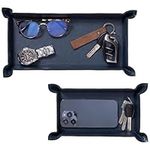 Navaris Faux Leather Valet Tray Set of 2, Catch all Tray, Key Tray for Entryway Table, Nightstand Tray, Catchall for Keys, Watch, Remote, Phone, Valet Tray for Men, Mens Valet Tray