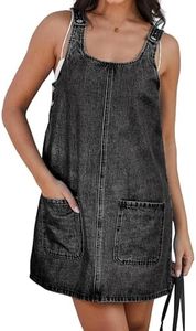 Denim Overall Dress for Women Adjustable Strap Mini Pinafore Dress Grey XS