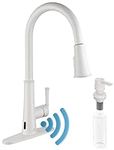 CASAINC Kitchen Faucet with Pull Down Sprayer Matte White with LED Function, 17.31in H Touchless 1.8 gpm Single Handle Kitchen Sink Faucet, Lead-Free Copper for Bar Laundry Kitchen Sink