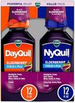 VICKS DayQuil & NyQuil Elderberry Flavor Cold & Flu Relief Co-Pack, Powerful Multi-Symptom Daytime and Nighttime Relief for Headache, Fever, Sore Throat, Minor Aches and Pains, and Cough, 2x12 FL OZ