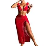 Bathing Suits for Juniors Two Piece Piece Set with Hip Skirt European and Foreign Trade Swimsuit (Red, XL)