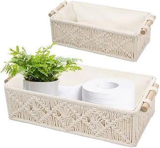 BASVII Juego de 2 Cestas Almacenaje Baño Tejidas, Estilo Bohemio, Cestos Almacenaje Hecha a Mano, Se Puede Utilizar Como Cesta de Almacenamiento Para Bebés, Cajas Almacenaje Decorativas (Blanco)