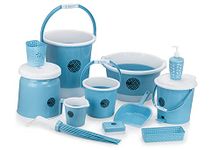 Liza Jumbo Bathroom Set Combo - 12 Pcs. (25ltr Bucket, Big Tub, Big Dustbin, Big Stool, 1.5ltr Mug, Big Soap Case) Plastic Bucket (Blue)