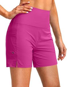 G Gradual Women's 5" High Waisted Swim Board Shorts with Phone Pockets UPF 50+ Quick Dry Beach Shorts for Women with Liner, Plum, Large