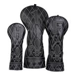 Golf Club Head covers Wood Set 3 PACKS 1FH DR FW UT for Driver Fairway Hybrid with No.Tag Elastic Closure Black PU Leather Iris Pattern