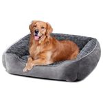 JOEJOY Dog Bed Extra Large - Washable Dog Bed Anti-Anxiety Dog Bed Soft Plush Dog Bed Rectangle Non-Slip Bottom Pet Bed - Small | Medium | Large Size Mattress Mat For Dog, Grey