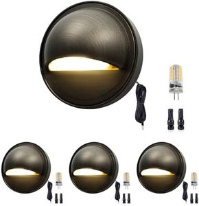Gardenreet Solid Brass Deck Lights - Low Voltage LED Step Lights Outdoor, 12V Landscape Hardwired Waterproof Bronze for Stair Fence Wall with 3000K Soft White 3W 270LM G4 Bulb 4 Pack