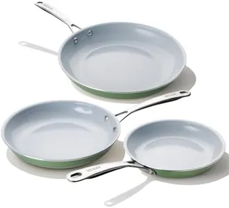 BECIGAR Ceramic Frying Pan Set with Stainless Steel Handle - Perfect Cookware Set for Steak & Non Stick Cooking - Ceramic Pans Set Non Stick Trendy Essential for Young Chefs(Green)