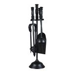 Haft Style 5PC Black Fireplace Companion Set: Broom, Shovel, Tongs & Poker with Stand - 41.5cm Height