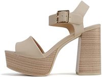 Soda “OPTIONS” ~ Women Open Square Toe Single Band Ankle Strap Buckle Platform High Heel Sandal, Nude Pu, 11