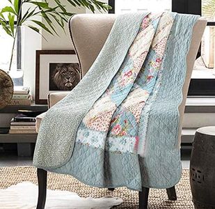 Cozyholy Original 100% Cotton Patchwork Quilt Full Queen Size Blue Floral Bedspread Coverlet Reversible Vintage Shabby Chic Quilted Throw Blanket Bed Quilt Cover for Couch Sofa