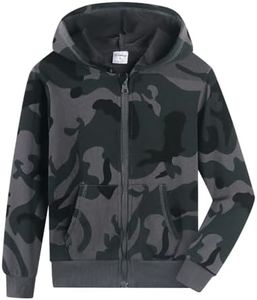 Spring&Gege Boys Camo Print Hoodies Soft Full Zipper Hooded Sweatshirt, Camo-green, 7-8 Years