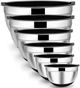 LIANYU Stainless Steel Nesting Mixing Bowls Set of 6 with Airtight Lids, Size 7, 3.5, 2.5, 2, 1.5, 1QT, Large Metal Bowls for Baking Cooking Food Storage, Non-slip Bottom, Black