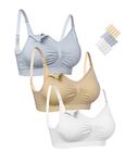 Sykooria 2/3 Pack Women's Maternity Bra Wirefree Breastfeeding Bra Removable Pads Nursing bra Seamless Bralette with Extra Extenders & Clips, Grey+Beige+White, M