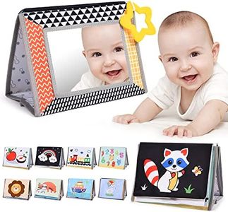 Aolso Juguetes de Espejo para Bebés,Espejo Bebe Montessori，Espejo para Bebé Juguete con Mordedor,Libro de Tela con Patrón de Contraste,Juguetes Sensoriales para Bebés