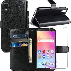 YJROP for Alcatel TCL A3 (A509DL) Case, Alcatel TCL A3 Wallet Case, with Screen Protector,PU Leather Wrist Strap Card Slots Soft TPU Protective Flip Cover Phone Case for Alcatel TCL A3 5.5'',Black