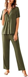 Avidlove Women Pajamas Set Notch Collar Soft Sleepwear Pjs Short Sleeve Button Down Nightwear with Long Pants