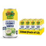 Tropical Sun 100% Delicious Coconut Water, 330millilitres (Pack of 12) for Instant Refreshment