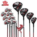 MAZEL 12 Pieces Men's Complete Golf Clubs Set or Individual Golf Clubs - Titanium Driver,#3,5 Fairway Wood,Hybrid,#4,5,6,7,8,9 Iron & Pitching Wedge,Golf Putter (Complete Golf Clubs Set,Black Red)