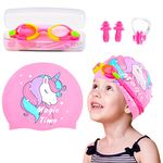 AuSletie Kids Swim Caps for Girls, Silicone Waterproof Swimming Cap for Kids, Durable Comfortable Swimming Caps for Girls, Fit for Long and Short Hair