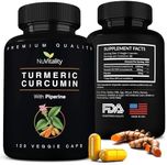 Turmeric Curcumin with Black Pepper Extract (Piperine) - 120 Veggie Tumeric Capsules - Premium 95% Standardized Curcuminoids - Best Absorption & Potency - Joint Support Supplement