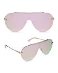 DIFF Imani Shield Sunglasses for Women UV400 Protection, Gold + Cherry Blossom Mirror, Oversized