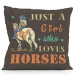 NATSUNO Western Pillow Covers 18x18,Just a Girl Who Loves Horses,Western Throw Pillows,Western Pillow Covers,Cowboy Pillow Covers,Western Theme Decorative Pillow Cases Covers Cushion for Bed,Couch